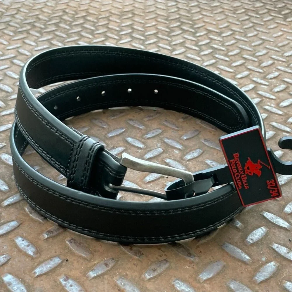 Beverly Hills Polo Clubs Men Belt Black Faux Leather Waistband Size 32/34 inches - Picture 7 of 7
